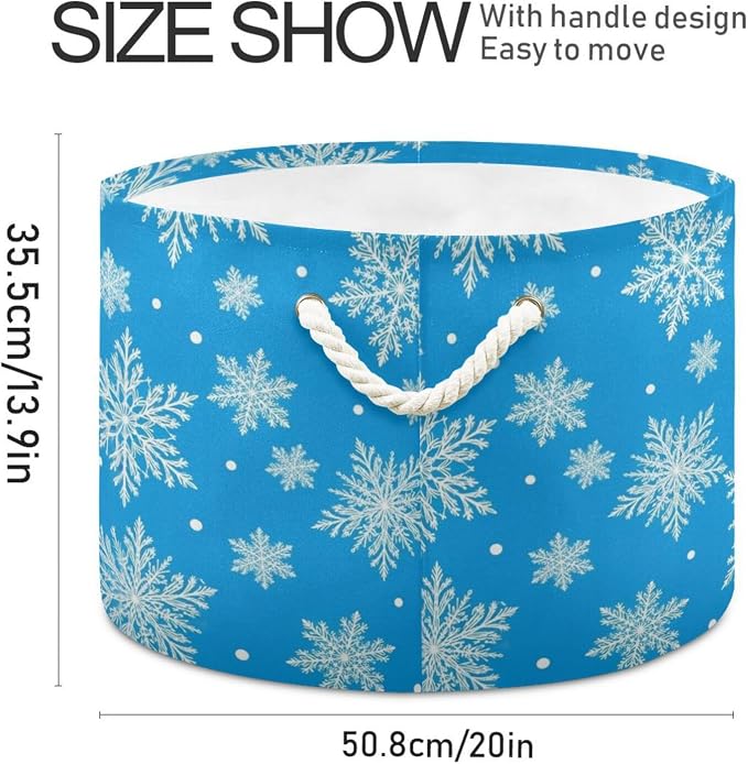 DOMIKING Large Storage Basket for Toys Snowflakes Christmas Blue Print Storage Bin Box Kids Laundry Hamper for Nursery Clothes Toys Books Home Decor