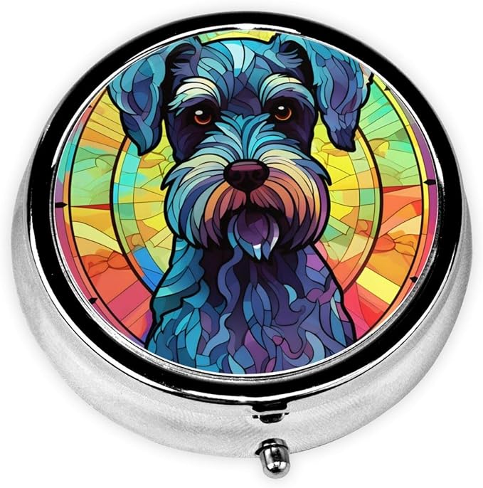 Miniature Schnauzer Dog Small Box for Pill,3 Compartment Pill Case Travel Medicine,Portable Pocket or Purse Pill Organizer Container Holder Hold Vitamins, Medication, Fish Oil Supplements