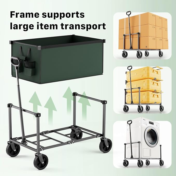 29.3" Collapsible Wagon Cart, 150L Heavy Duty Folding Utility Wagon with Wheels, 260 lbs Load, Portable Rolling Cart for Garden, Shopping, Sports, Camping, Army Green