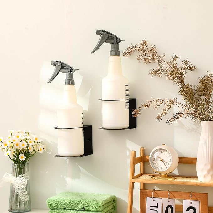 Zonon 4 Pcs Magnetic Spray Bottle Holder Wall Mount Heavy Duty Metal Can Organizer with Dual Installation Spray Bottle Storage Rack for Garage Car Detailing Kitchen and Bathroom