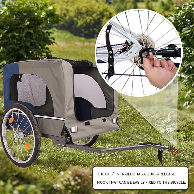 Dog Bike Trailer for Medium & Large Dogs, 88 Lbs Pet Bicycle Carrier with 20" Air-Filled Wheels, Suspension, Universal Hitch, Mesh Windows, Safety Flag, Reflectors, Foldable Steel Frame