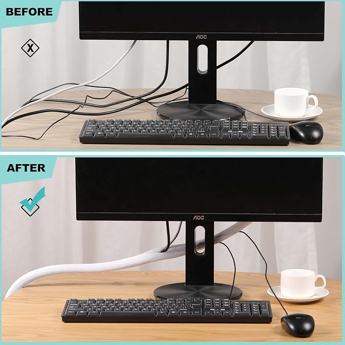 AGPTEK Cable Sleeve, 20ft - 1 inch Cable Management Cord Hider, Black | Desk Cord Cover Organizer Wire Hider for Office Computer TV Wire Loom Tubing Pet-Proof Cord Protector from Cat Dog Chewing