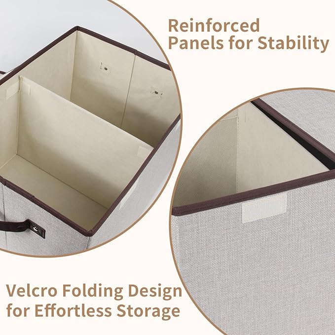 Foldable Fabric Storage Box, 16.5 x 11.8 x 9.8 inches (L x W x H), with Double-Lid & Dividers, Large Organizer for Home, Closet, Office(Grey, 3 Packs)