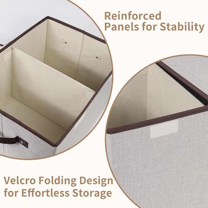 Foldable Fabric Storage Box, 16.5 x 11.8 x 9.8 inches (L x W x H), with Double-Lid & Dividers, Large Organizer for Home, Closet, Office(Grey, 4 Packs)