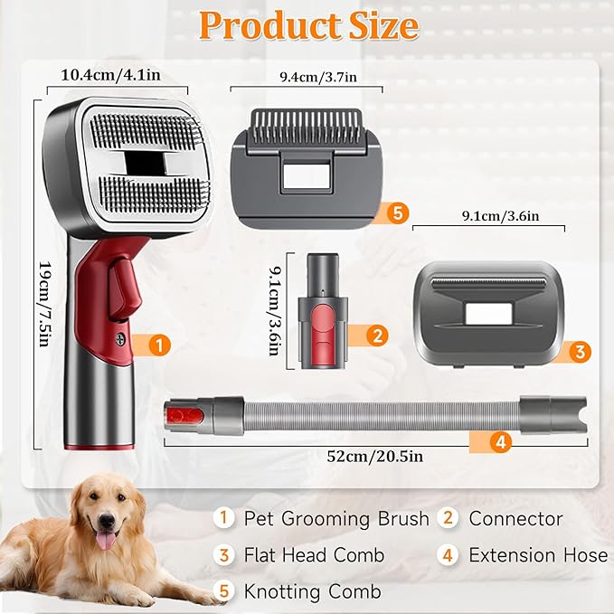 3-in-1 Pet Dog Grooming Attachment Kit, Deshedding Brush Attachment for V15, V11, V10, V8, V7 – Effective Grooming & Cleaning – Hair Grooming Tools for Dog and Cat, 5 Pack