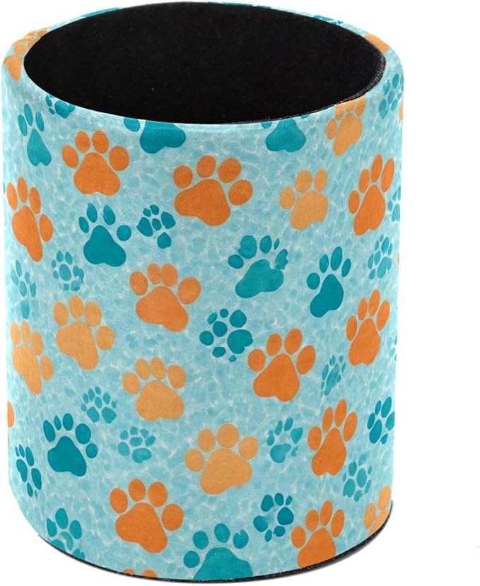 Faux Leather Pen Holder for Desk, Pencil Organizer Pet Paws Pen Cup Desk Decor Makeup Brush Holder Storage for Office Home