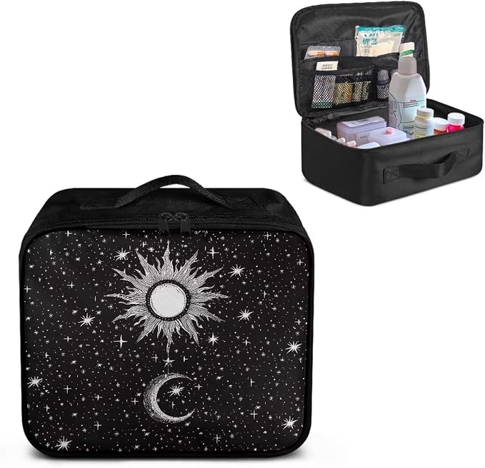 Rnyleeg Black First Aid Kit Bag Empty Emergency Medical Trauma Bag Compact Lightweight First Aid Bag for Home Car Camping Hiking Sun Moon Star Pattern
