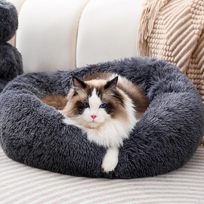 Dogs Bed for Small Dogs, Machine Washable, Anti-Anxiety, Pet beds, 24in | Calming Cat Beds, Faux Fur Pillow, Orthopedic Large Pet Cuddler, Deep Sleeping, Up to 28 Lbs