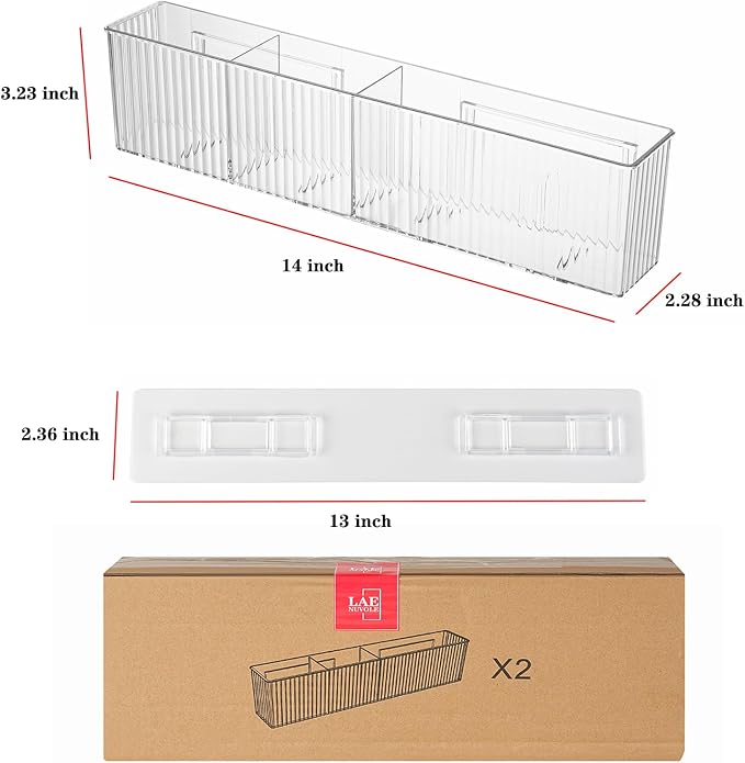 Lae Nuvole Wall Organizer, 2-Pack Clear Adhesive Shelves for Narrow Space | 3 Compartments, Slim 2.28" Depth, No-Drill Adhesive Mount, renter friendly, for Bathroom Vanity, Office, Cabinet Door