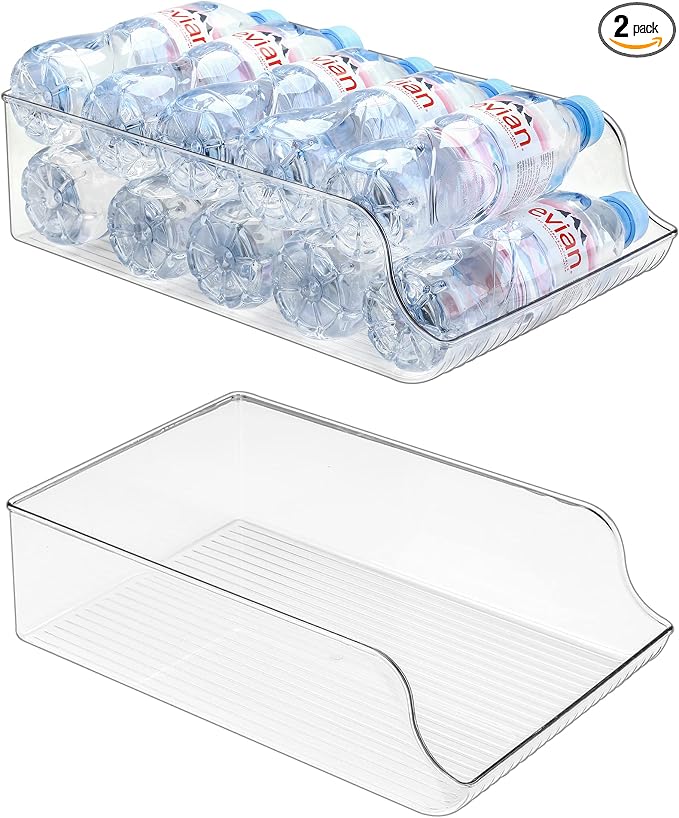 Puricon 2 Pack 16.9 oz Water Bottle Dispenser Organizer for Refrigerator Plastic Container Storage Bin for Fridge Freezer Pantry Kitchen