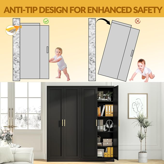 BESFUR Kitchen Pantry Cabinet,71” Metal Tall Pantry Storage Cabinet with Doors and 4 Adjustable Shelves,Kitchen Storage Cabinets Black Freestanding Food Cabinet for Pantries, Kitchen