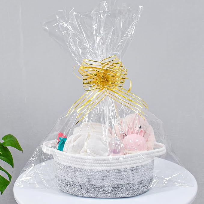 ABenkle Small Basket with Handles, Boho Decorative Rope Woven Dog Cat Toy Storage Bin Shelf Storage Organizer, Easter Christmas Gift Basket, 12"x8"x5"