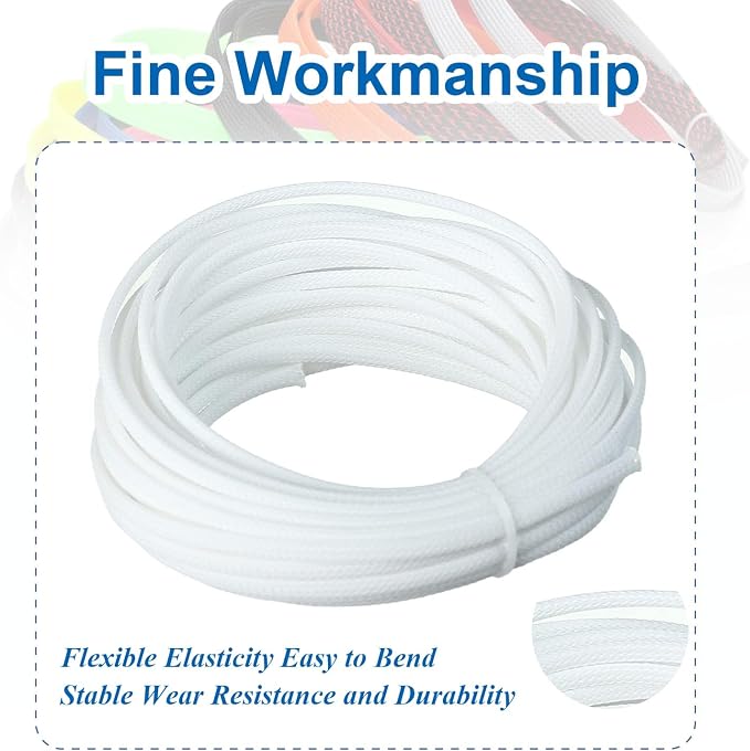 Heyiarbeit 10m/32.8ft PET Expandable Braid Cable Sleeving Flexible Wire Mesh Sleeve White 6mm