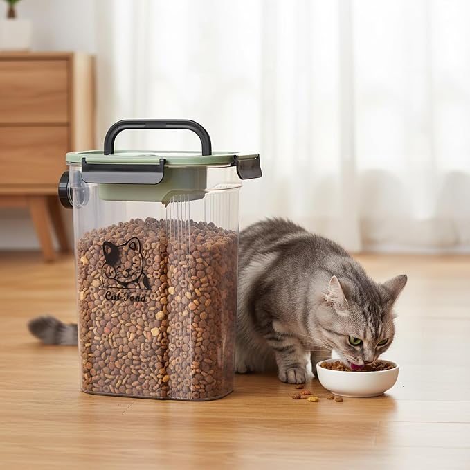 Cat Food Storage Container,Pet Food Storage Bin with Side Pouring Spout and Handle,5lb Cat Treat Containers Dry Food,Airtight BPA Free Portable Cat Food Holder Storage for Oatmeal,Rice,Flour