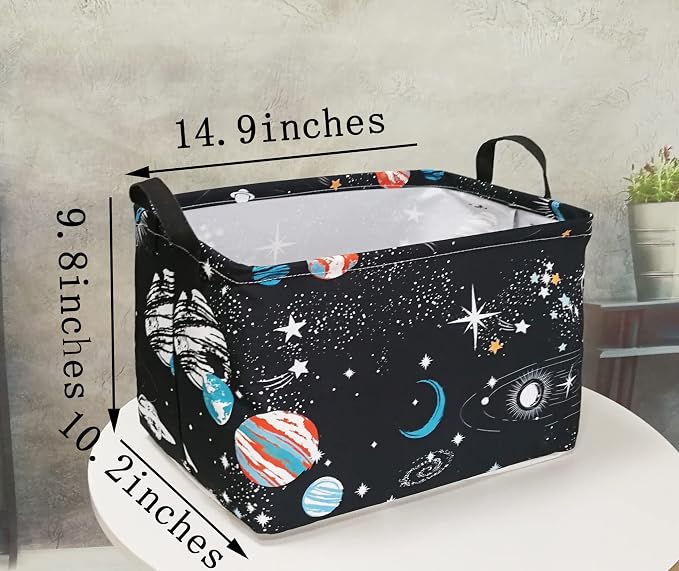 Storage Basket Home Shelf Basket Kids Organizer Box Clothes Laundry Hamper Nursery Bin Gift Laundry Basket with Handles for Home (Black Planet)