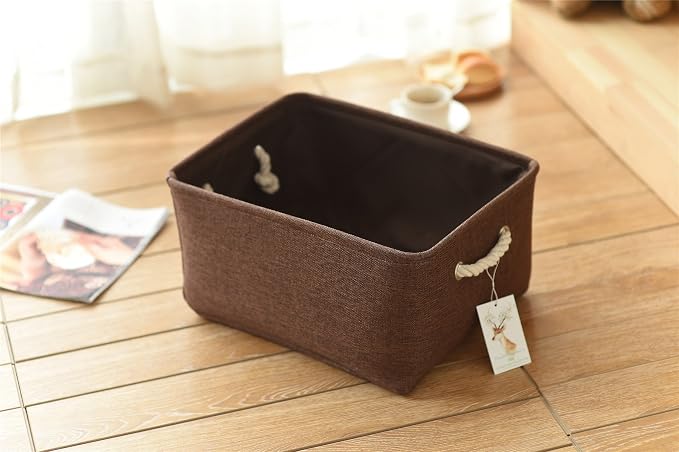 Decorative Basket Rectangular Fabric Storage Bin Organizer Basket with Handles for Clothes Storage (Brown, Large-1Pack,15L*10.5W*8H)