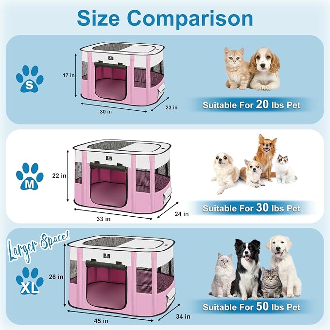 X-ZONE PET Dog Playpen, Puppy Cat Play Pen Portable Foldable Indoor/Outdoor Tent Crate Cage, Portable Pet Crate Small Size Pink 30''