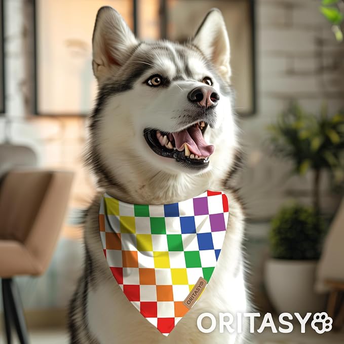 Pride Rainbow Dog Bandanas, 2-Pack Triangle Reversible LGBT Love Pet Scarves, Premium Fabric, LGBTQ Bandana for All Dogs (X-Large, Style 25-1)