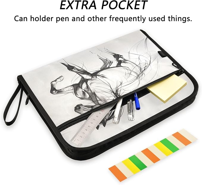 Horse Line 13 Pocket File Organizer Expanding File Folder with Front Pouch Portable Business File Storage Document Organizer Folder with Zipper