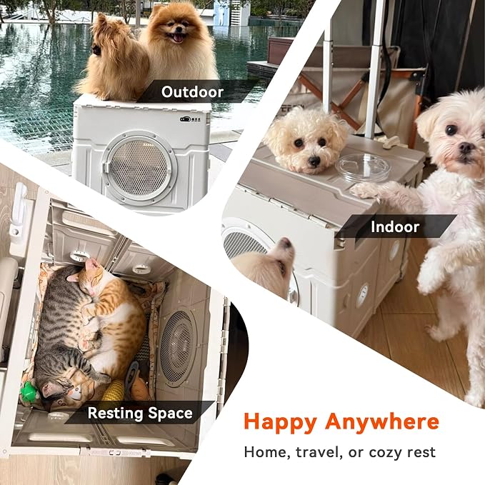 Collapsible Cat & Small Dog Carrier with Wheels Trolley Crate (White, M) | Lightweight waterproof portable foldable stroller for kittens and puppies, Airport trips, Vet visits, Rroad travel