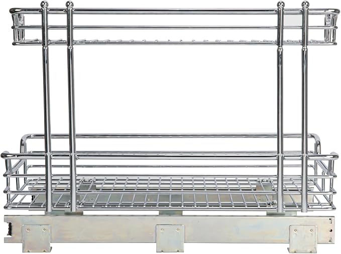 Household Essentials Glidez 2‑Tier Large Multipurpose Chrome‑Plated Steel Pull‑Out/Slide‑Out Under Sink Organizer, Chrome Finish