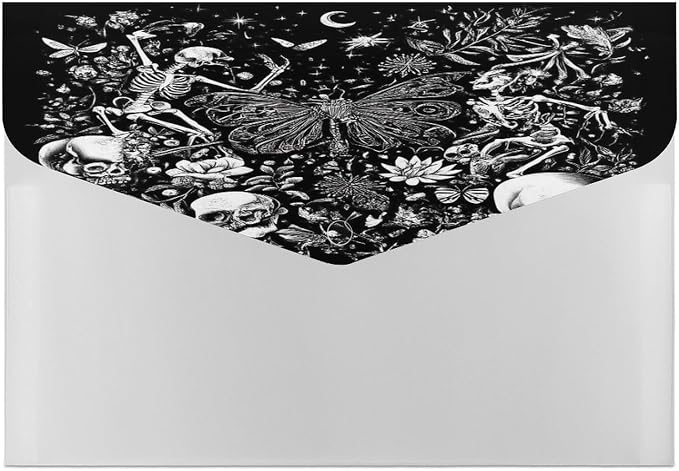 Reusable Goth Skull Head Ouijas Boards Witch Black Art Clear Document Folder, File Folders Easy to Carry, Documents Folder with Snap Button