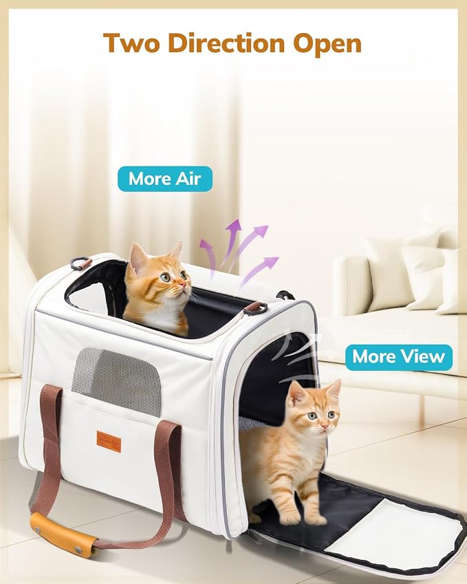 Morpilot Cat Carrier Soft for Large Medium Cats and Puppy up to 18lbs | Pet Carrier with Safety Zippers, Foldable Bowl, Airline Approved Large Dog Carrier - Beige
