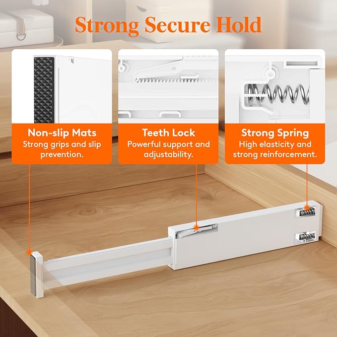 Lifewit 2.36" Upgrade Kitchen Drawer Dividers, Adjustable Drawer Organizer | 11"-17" Expandable White Drawer Separator for Clothes/Utensils, Dresser/Cabinet/Closet/Nursery Organization & Storage, 5 Pack