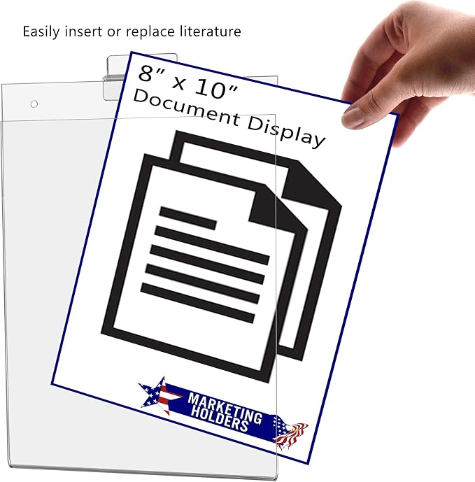 Marketing Holders 6 Pack Slatwall Sign Holder for 8" x 10" Advertisements Notices and Office Hours in Boutiques Retail Stores and Showrooms Clear Acrylic Literature Sleeve No Assembly Required