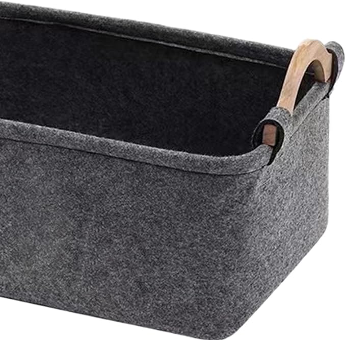 Toy Basket for Dogs Felt Cute Foldable Organizer with Wooden Handle | Pet Toy Basket for Kids Blankets Collars Leashes Indoor Outdoor Home Garage Dorm Traveling Laundry Room