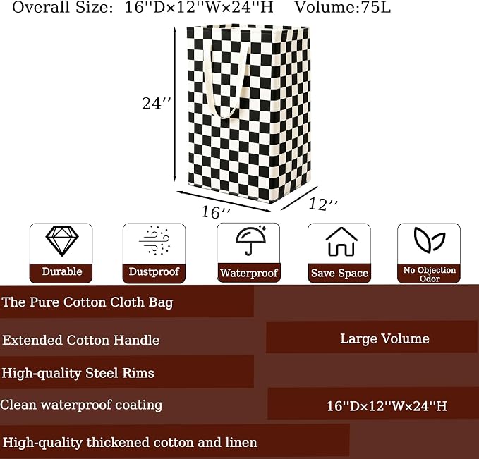 Waterproof Laundry Hamper Collapsible Laundry Basket Leather Handle Laundry Bag Large Clothes Storage Toy Organization for Bathroom Bedroom Laundryroom College Dorms (HBG-888)