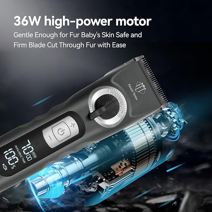 Professional Electric Dog Grooming Clippers, 4000mAh Battery, LCD Display, Type-C Charging, Silver (Gray)