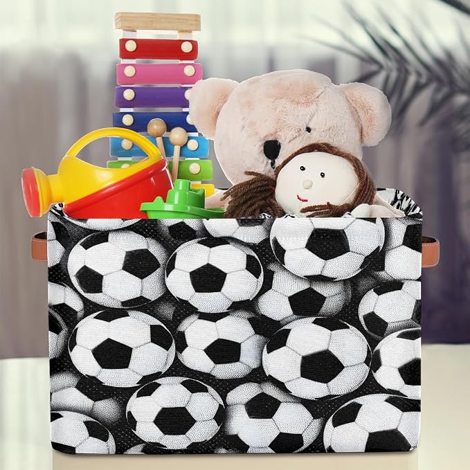 Pardick Sport Football Soccer Basket Storage Bins Large Fabric Toys Storage Cube Box with Handles Collapsible Closet Shelf Cloth Organizer Basket for Nursery Bedroom Bathroom Holiday Gift