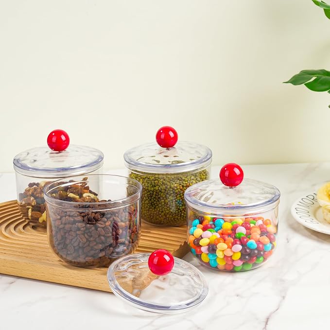 30 Oz Candy Jars with Lids - Clear Plastic Cookie Storage Containers Airtight Apothecary Canisters for Kitchen Home Decorative Pantry Office Party Organize Sugar Tea Coffee Snacks (30 oz)