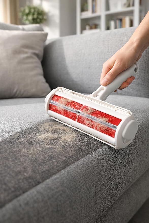 Pet Hair Remover – Reusable Lint Roller with Large Reservoir for Sofa, Carpet, Car Seat, and Clothing – Red