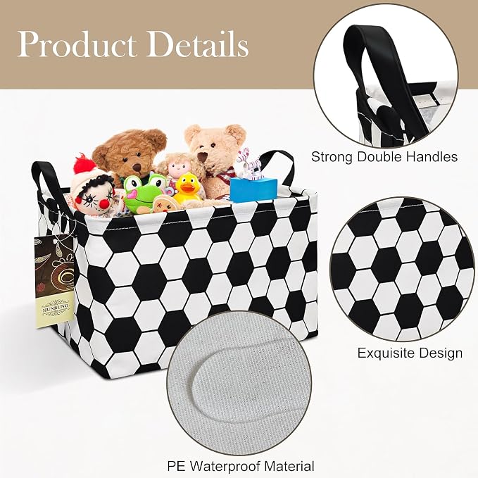 Rectangle Foldable Storage Basket Handles For Home, Football | Waterproof canvas material, reinforced handles, perfect for shelf use, organizes clothes, daily items and pet supplies