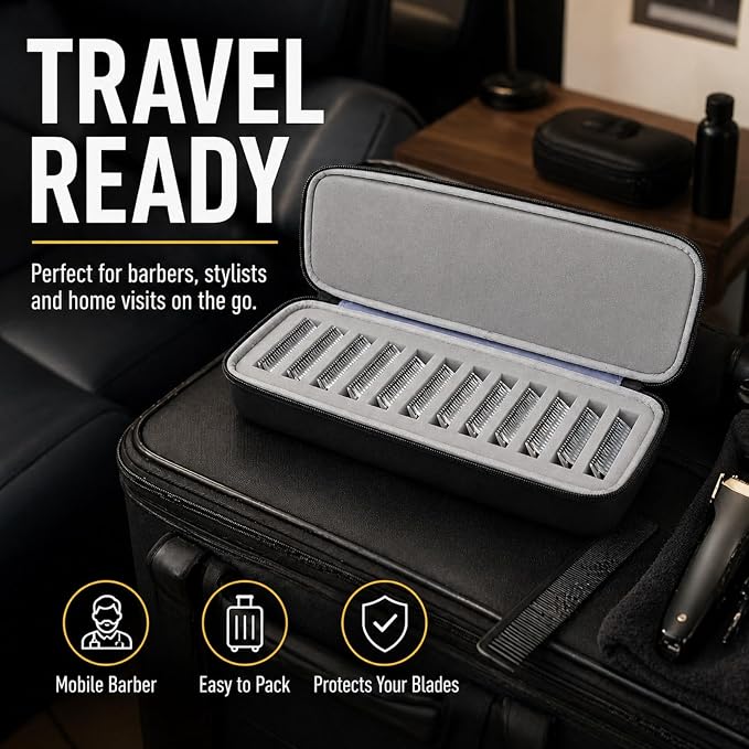 Comecase 12-Slot Clipper Blade Case for Wahl, for Andis, for Oster A5 | Hard Shell, Separated Blade Slots and Removable Insert for Stylists, Dog Groomers and Mobile Appointments, Box Only - Black