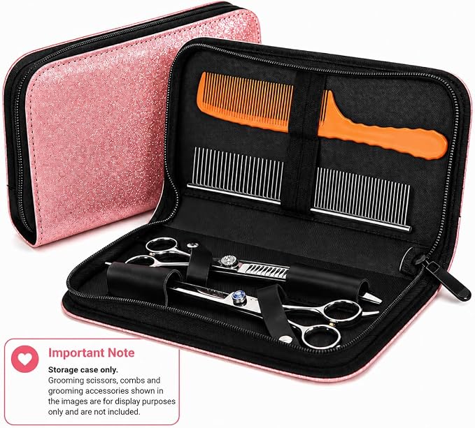 Pet Grooming Scissors Case, Dog Grooming Tool Organizer with Elastic Straps, Portable Storage Holder for Grooming Shears, Combs & Accessories, Case Only (V-010-SC-Pink)