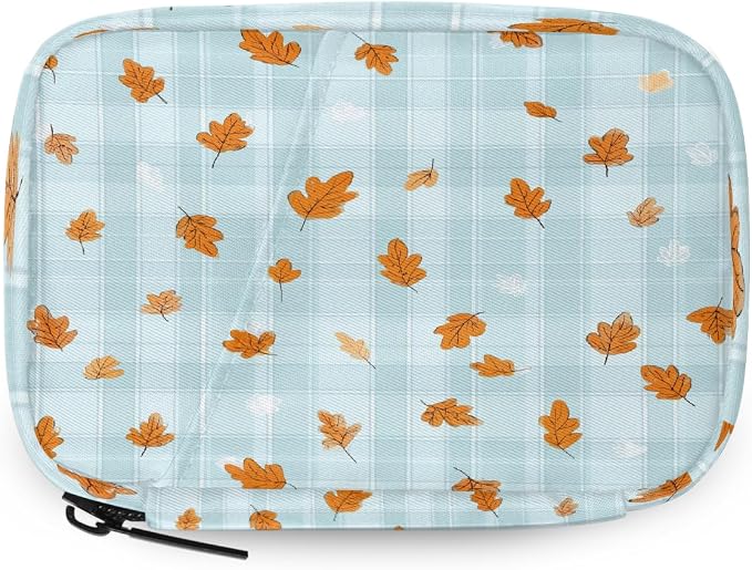 Travel Pill Organizer Blue Plaid Autumn Leaf Small Pill Case