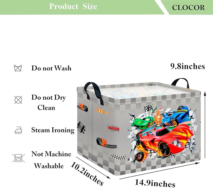 CLOCOR Rectangular Storage Basket,Collapsible Cute Pattern Storage Bin,Waterproof Books Box with Handles,Gift Basket(Grey Racing)