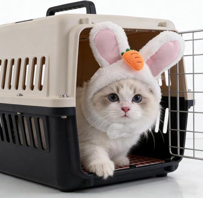 Pet Bunny Rabbit Hat with Ears for Dogs and Puppies White | Polyester Headwear, Lightweight Breathable Fit, Holiday Celebrations and Halloween Costume Accessory