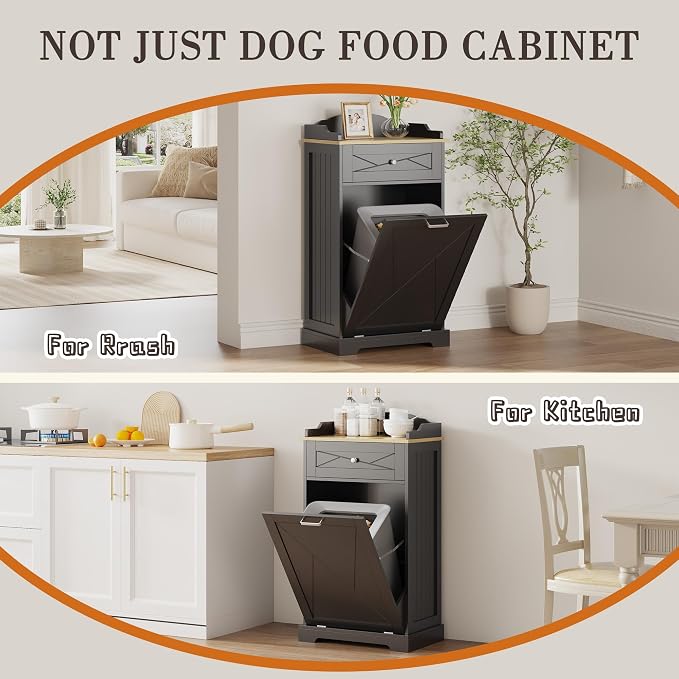 kepptory Dog Feeding Station with Storage Drawer, Pet Organizers and Storage Adjustable Shelf, Dog Feeder Station, Pet Storage Cabinet for Cats and Dogs