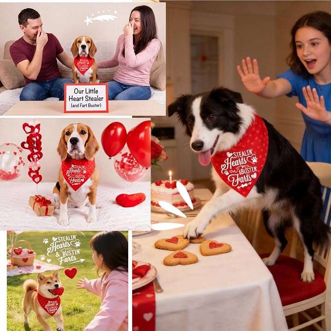 2-in-1 Holiday Dog Bandanas for Valentine's Day - Cute Lettering & Heart Pattern Costume Pet Scarf, 1pack Reversible Snap Button Bandana for Large & Extra Large Breed (75lbs+)