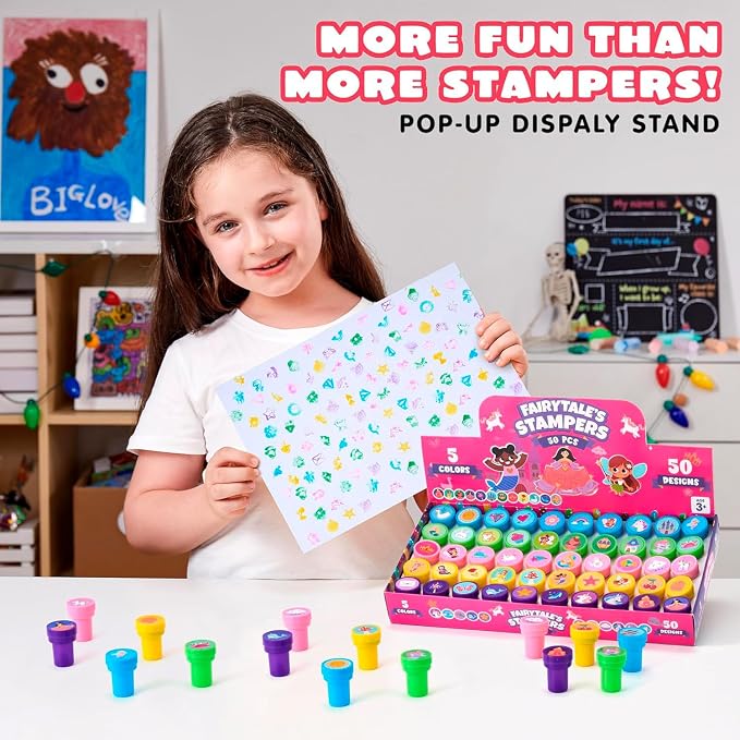 JOYIN 50 Pcs FairyTale's Themed Stamps for Kids - Self-Ink Stamps with 50 Designs for Birthday Party Favor, Carnival Prizes, Goodie Bag, School Treasure Box Toys (Mermaid, Princess, Unicorn Stampers)