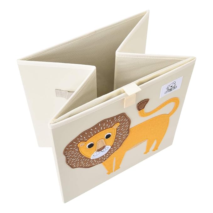 13 Inch Animal Cube Storage Bins, Foldable Fabric Kids Toy Box & Toy Chest | Kids Storage Cubes, Toy Storage Organizer Basket for Toddlers, Boys and Girls, Playroom and Nursery (Lion)