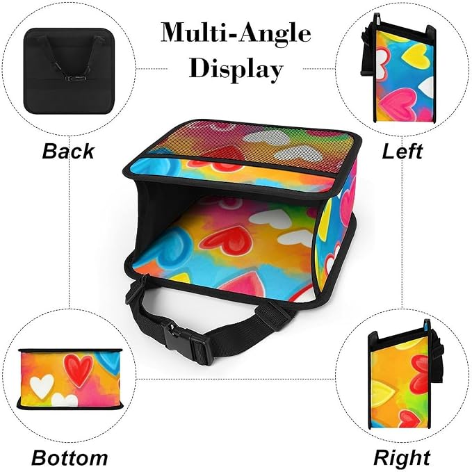 Car Seat Back Organizer Auto Storage Bin Backseat Hanging Pouch, Colorful | Love Hearts, Multipurpose Vehicle Storage Pocket with Mesh Pockets PU Leather Backseat Accessories