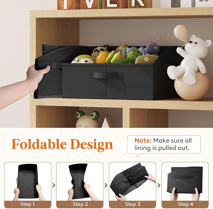 Lifewit Trapezoid Closet Storage Bin for Shelf, 6 Packs 19L, Black | Non-woven Closet Organizer Baskets with Handles, Foldable Clothes Containers Boxes for Clothing, Book, Purse, Large