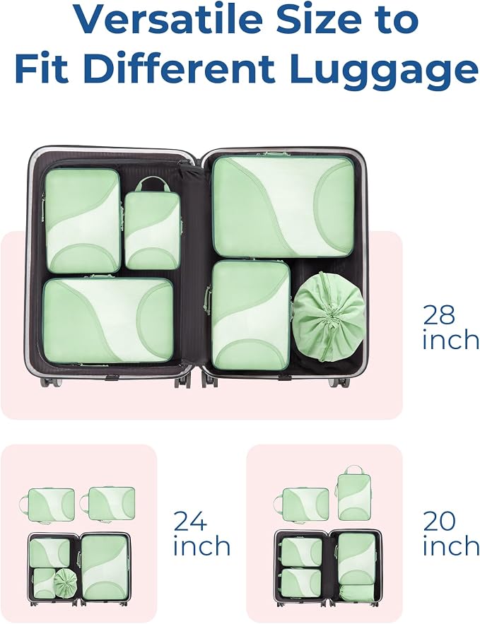 Bagsmart Compression Packing Cubes, Travel Bag Cruise Ship Essentials | Lightweight, Compressible Suitcase Organizer Set fit Standard Carry-On & Checked Luggage, 6 Set, 14 Set Washable Packing Bags