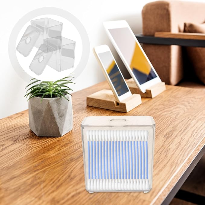 2pcs Cotton Swab and Cotton Pads Storage Box Organizer with Stackable Design and Flat Lid, Pet Makeup Storage Container for Home and Office Use