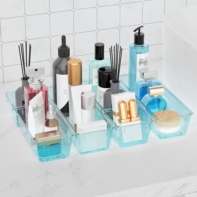 12 Pack Clear Drawer Organizer Set, Drawer Storage Trays, Storage Bins | Acrylic Drawer Storage Trays, Storage Bins for Makeup, Cosmetics, Jewelries, Utensils, Gadgets, Office